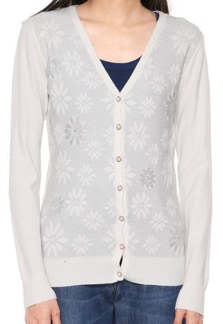 Cardigan Facinelli by MOONCITY Tricot Strass Branco