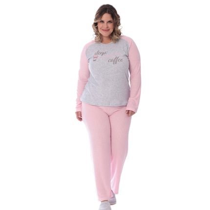 Pijama De Inverno Feminino Plus Size Plush Tamanho Especial  Rosa Claro - Marca Victory