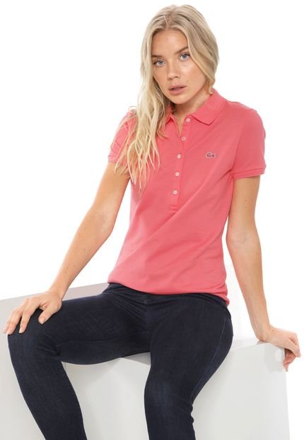 Camisa Polo Lacoste Slim Logo Rosa - Marca Lacoste