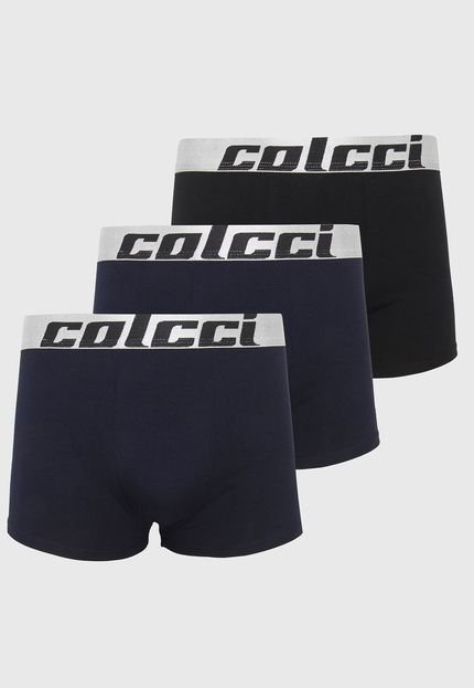Kit 3pçs Cueca Colcci Boxer Logo Azul-Marinho/Preto - Marca Colcci