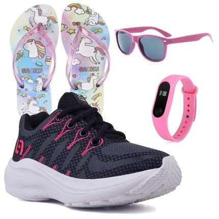 Kit Tênis Infantil Pink Meninas Escolar Chinelo Óculos Relógio - Marca CALCADOS LGHT LIGHT