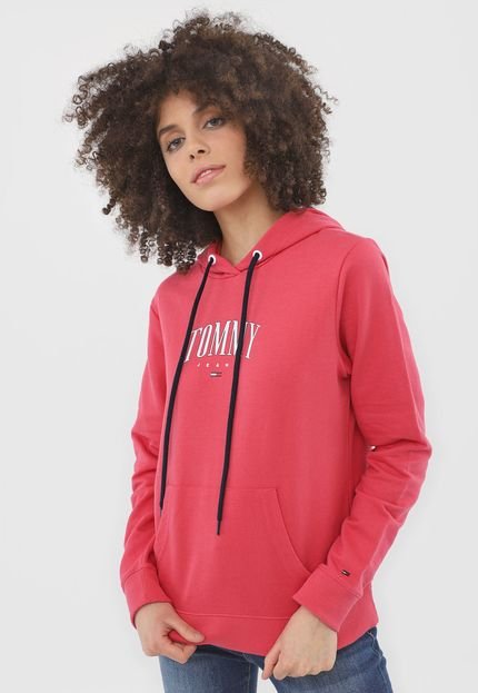 Blusa de Moletom Fechada Tommy Jeans Com Capuz Rosa - Marca Tommy Jeans