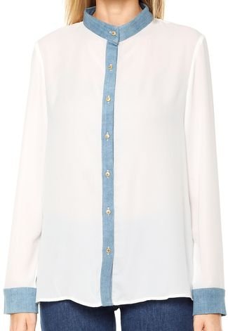 Camisa Lança Perfume Detalhe Jeans Branca/Azul