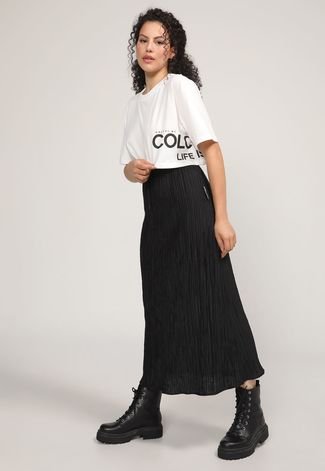 Camiseta Cropped Colcci Lettering Off-White