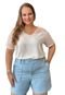 Blusa Plus Size Feminina Decote V e Detalhe em Renda  Bege - Marca Predilects Plus