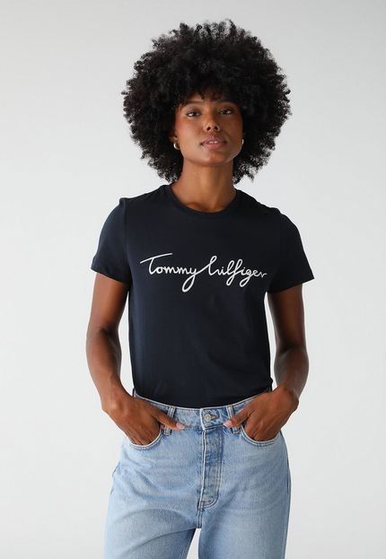 Camiseta Tommy Hilfiger Reta Heritage Crew Preta - Marca Tommy Hilfiger