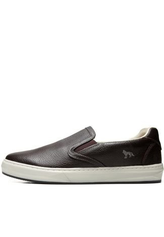 Slip On Couro Acostamento Liso Marrom