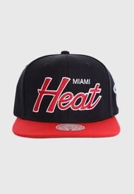 Gorro Miami Heat Visera Plana Lettering Negro Rojo Mitchell And Ness