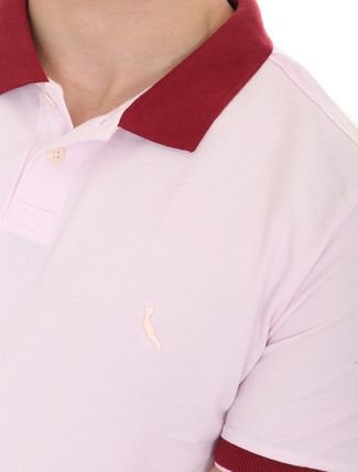 Polo Reserva Masculina Pima Cotton Piquet Contrast Collar Rosa Claro