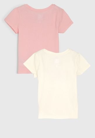 Kit 2pçs Camiseta GAP Infantil Logo Off-White/Rosa