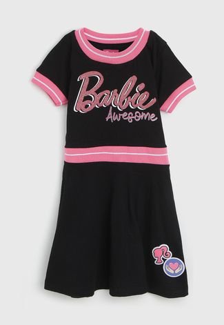 Vestido Fakini Infantil Barbie Preto/Rosa