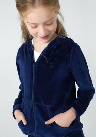 Jaqueta Básica Infantil Menina Em Plush Com Capuz Tam 1 A 16 - Azul
