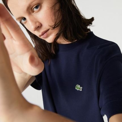 Camiseta unissex em algodão orgânico com decote careca Azul - Marca Lacoste