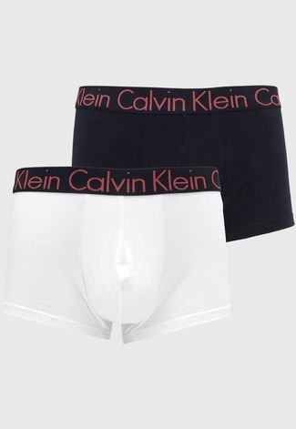 Kit 2pçs Cueca Calvin Klein Underwear Boxer Logo Azul-Marinho/Branca