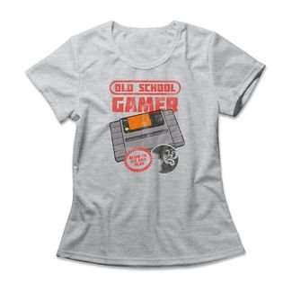 Camiseta Feminina Old School Gamer - Mescla Cinza