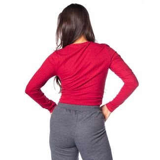 Blusa Feminina Rovitex Canelada com Detalhe Franzido Vermelho