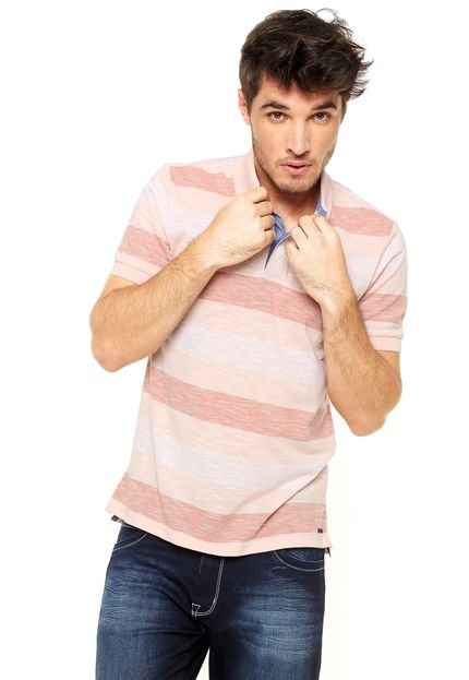 Camisa Polo Hering Listras Rosa - Marca Hering
