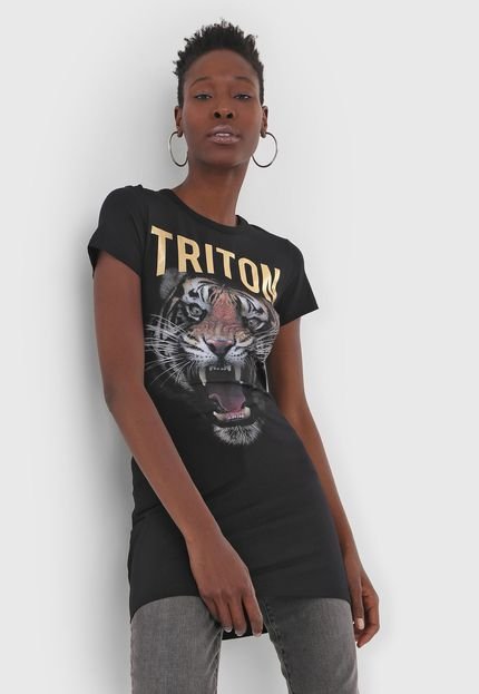 Camiseta Triton Alongada Tigre Preta - Marca Triton