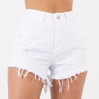 Short Jeans Feminino Hot Pant Destroyed Branco Lady Rock