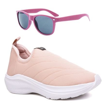 Tenis Infantil Menina Calce Facil Rosa Nude e Óculos - Marca CALCADOS LGHT LIGHT