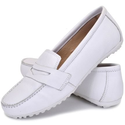 Mocassim Sapato Feminino Casual Couro Legítimo Comfort Branco Para Profissionais da Área da Saúde - Marca ROMEU E JULIETA SHOES