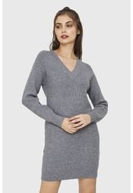 Sweater Vestido Cuello V Gris Oscuro Nicopoly