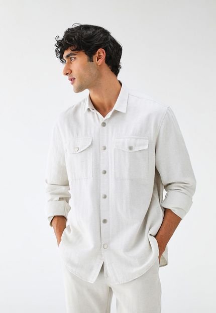 Camisa Linho Colcci Pocket Off-White - Marca Colcci