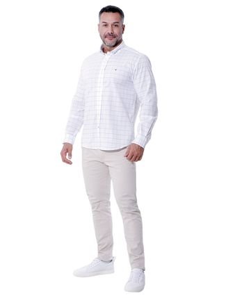 Camisa Tommy Hilfiger Masculina Regular Fit Xadrez Branca - Gareth
