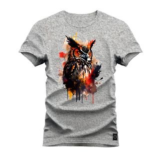 Camiseta Plus Size Unissex T-Shirt Premium Coruja Olhar - Cinza