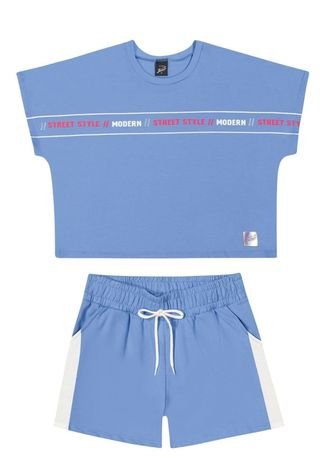 Conjunto Azul Shorts Blusa Modern Infantil Elian 16 Azul