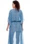 Saída Vestido Kaftan Longo Bata Crepe Semitransparente Estampado Azul Verde - Marca 101 Resort Wear