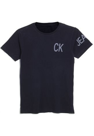Camiseta Calvin Klein Kids Menino Lettering Azul-Marinho