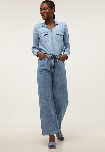 Calça Jeans Morena Rosa Wide Leg com Faixa Azul - Marca Morena Rosa