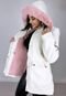Jaqueta para Inverno Parka Inverno Lã batida Premium Forrada Capuz Removível Off White e Rosa - Marca Cia do Vestido