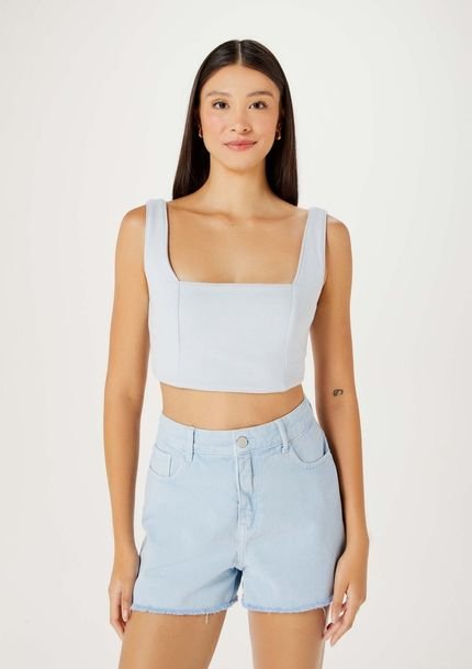 Top Cropped Feminino Em Moletom Alfaiatado - Azul - Marca Hering