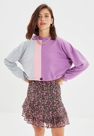 Blusa de Moletom Fechada Trendyol Color Block Roxa