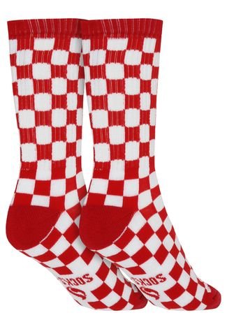 Meia Socks Co Xadrez Race Vermelha/Branco