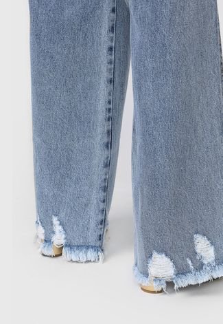 Calça Jeans Lança Perfume Wide Leg Destroyed Azul