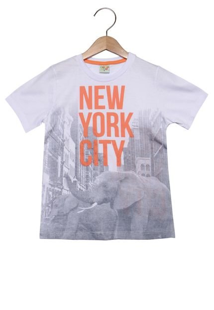 Camiseta Manga Curta Have Fun New York City Infantil Branca/Laranja/Cinza. - Marca Have Fun
