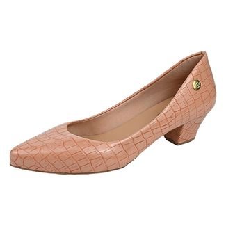 Scarpin Feminino Bico Fino D.S Salto Baixo Croco Nude