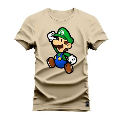 Camiseta Plus Size Agodão T-Shirt Unissex Premium Macia Estampada Luis Comico - Bege - Marca Nexstar