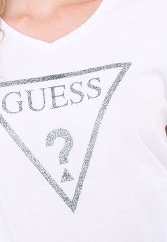 Camiseta Guess Logo Glitter Branca