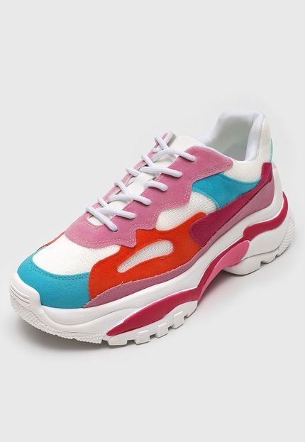 Tênis Dad Sneaker Chunky Forever 21 Recortes Branco/Rosa - Marca Forever 21