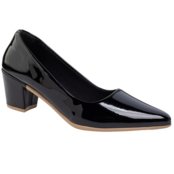 Sapato Scarpin Salto Grosso Bico Fino Verniz Preto Confortavel Via Angel 2201 - Marca VIA ANGEL