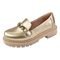 Sapato Feminino Mocassim Tratorado Donatella Shoes Bico Redondo Confort Ouro Light com corrente - Marca Donatella Shoes