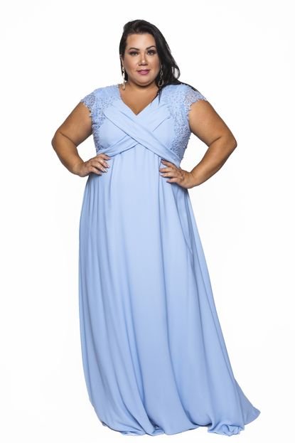 Vestido Almaria Plus Size Pianeta Festa Liso Azul - Marca Almaria Plus Size