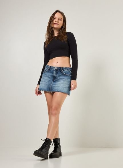 Minissaia Jeans Escura De Cintura Baixa - Marca Youcom