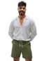 Conjunto Camisa e Short de Linho Branco e Verde Militar Masculino - Marca Dulk