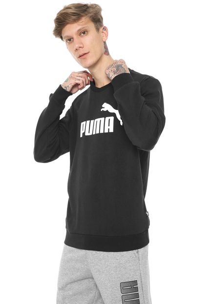 Moletom Fechado Puma Ess Logo Crew Sweat Tr Big Preto - Marca Puma