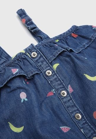 Vestido Jeans GAP Infantil Frutas Azul
